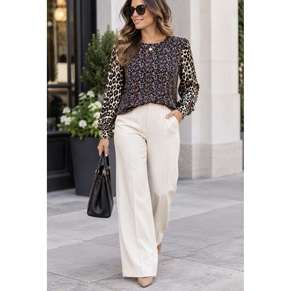EQUIPMENT Femme 100% Silk Blouse Women's XS Floral Leopard Print Long Sleeves